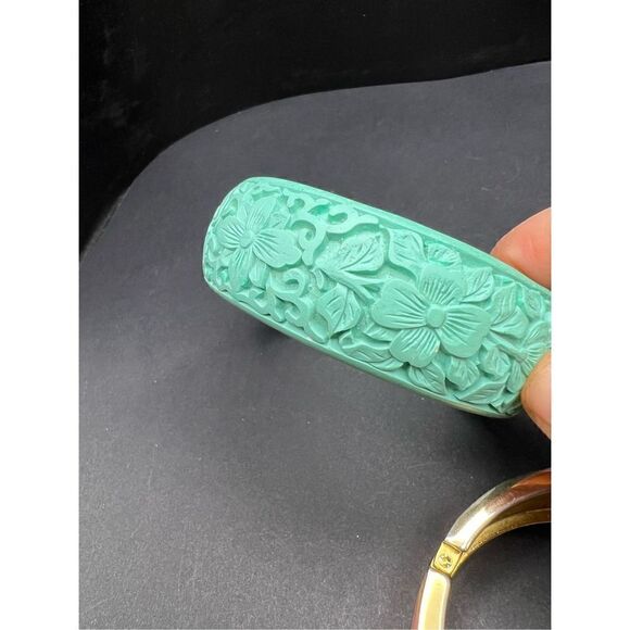 Fashion Bangle Bracelets Floral Wood Metal Mini Lot of 3 - Picture 5 of 7